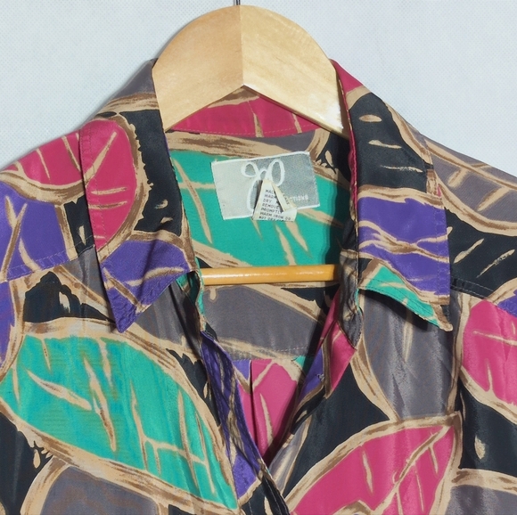 JP Collection 18/20 Vibrant Geometric Leaf Patterned Women's Shirt Vintage - Picture 3 of 5